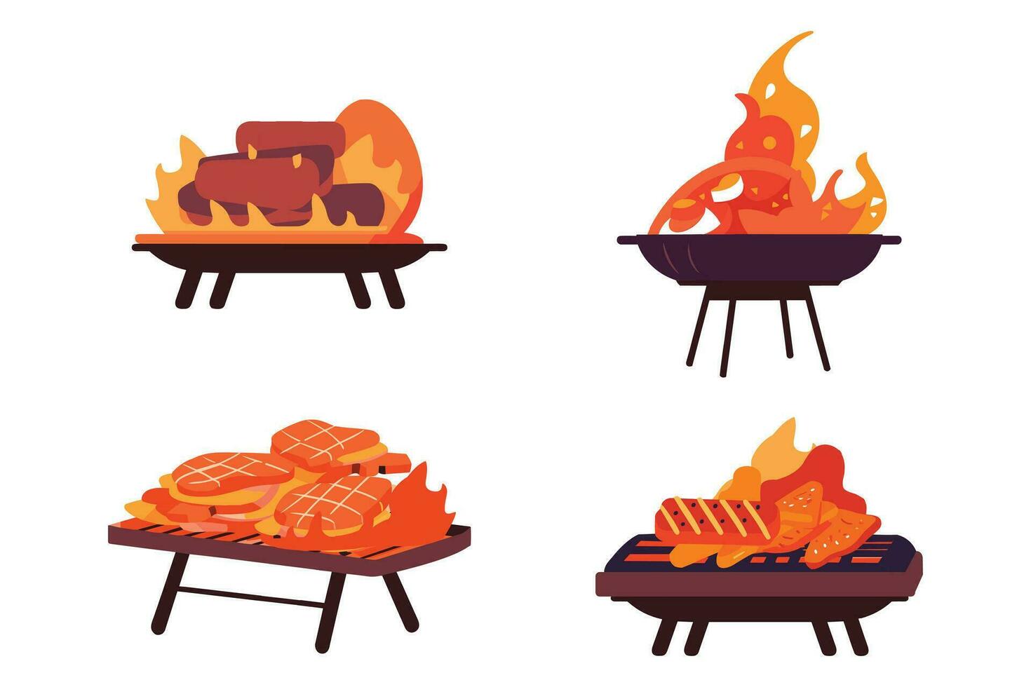 Hand Drawn BBQ grill for outdoor picnics concept in flat style vector