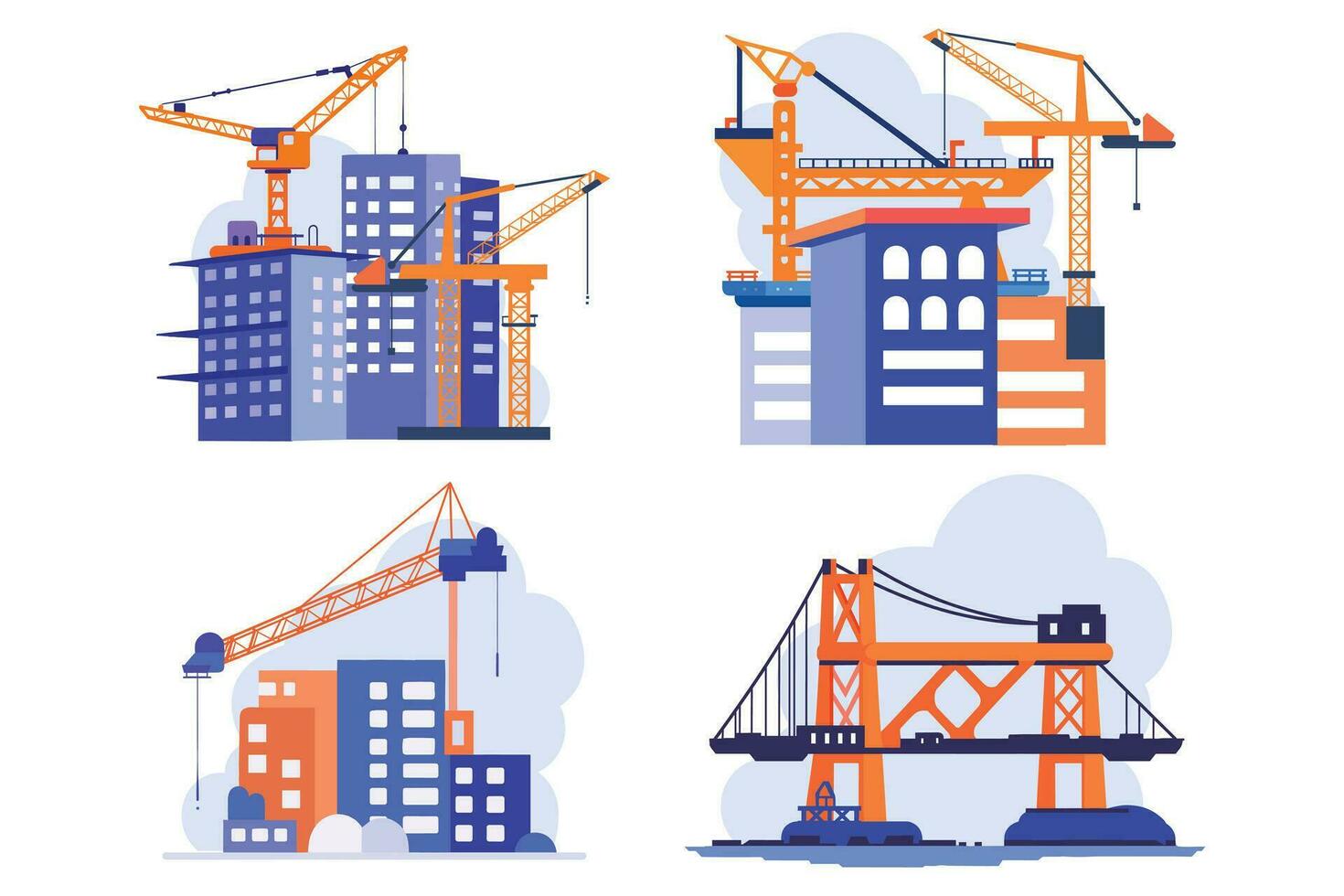 Hand Drawn Building with crane under construction in flat style vector