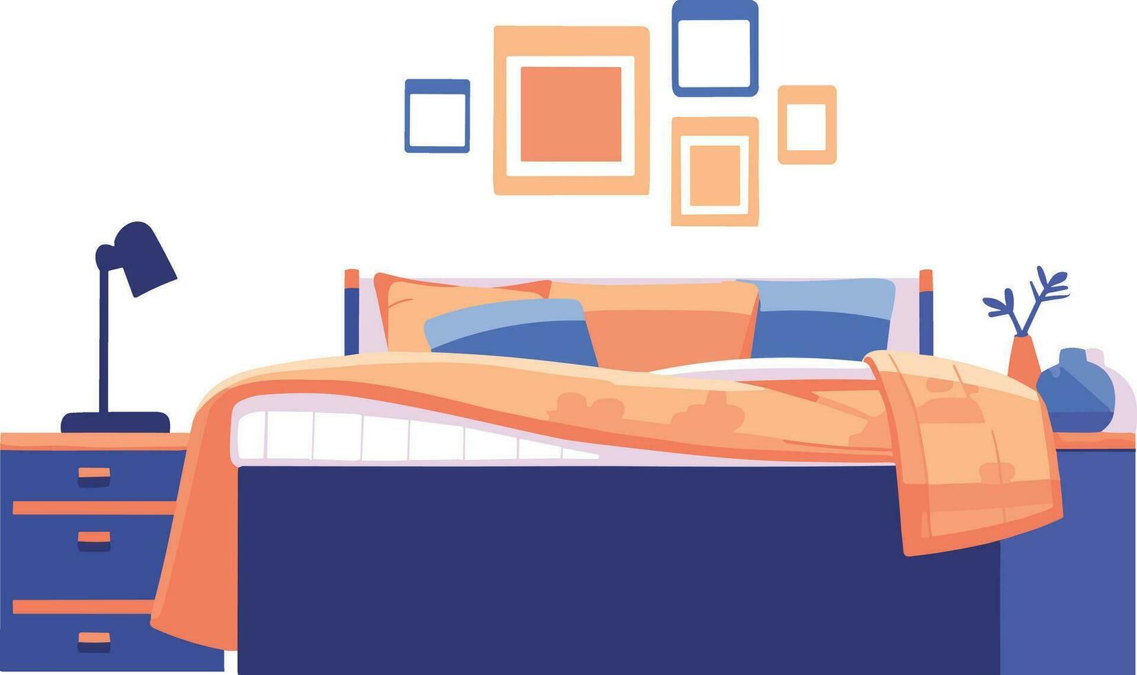 Hand Drawn Bed and bedroom in flat style vector
