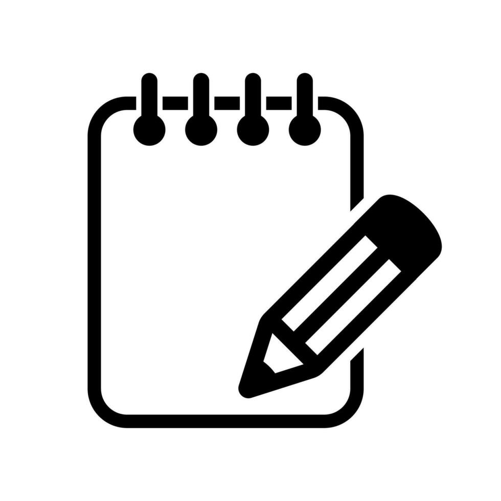Notebook and pencil icon. Icon of notes. Notepad vector sign.