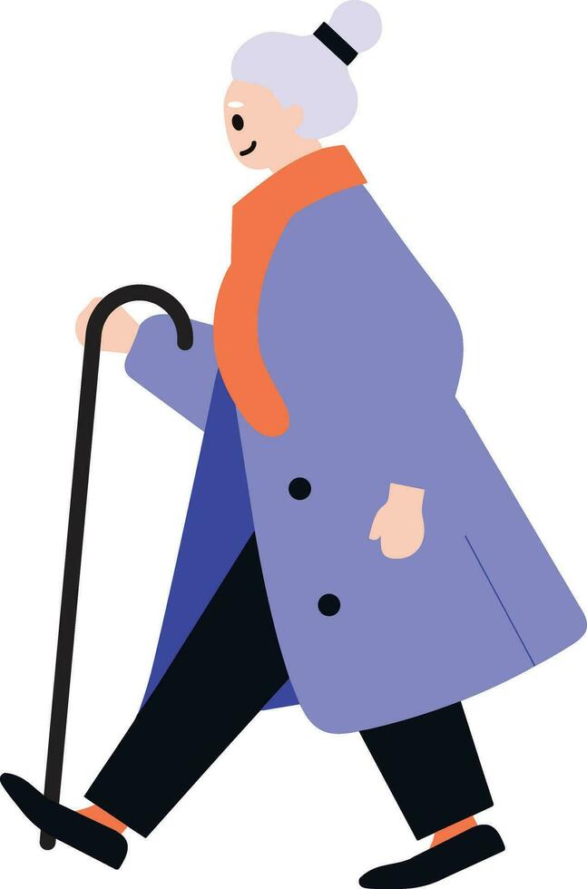 Hand Drawn Elderly characters walk with canes in flat style vector