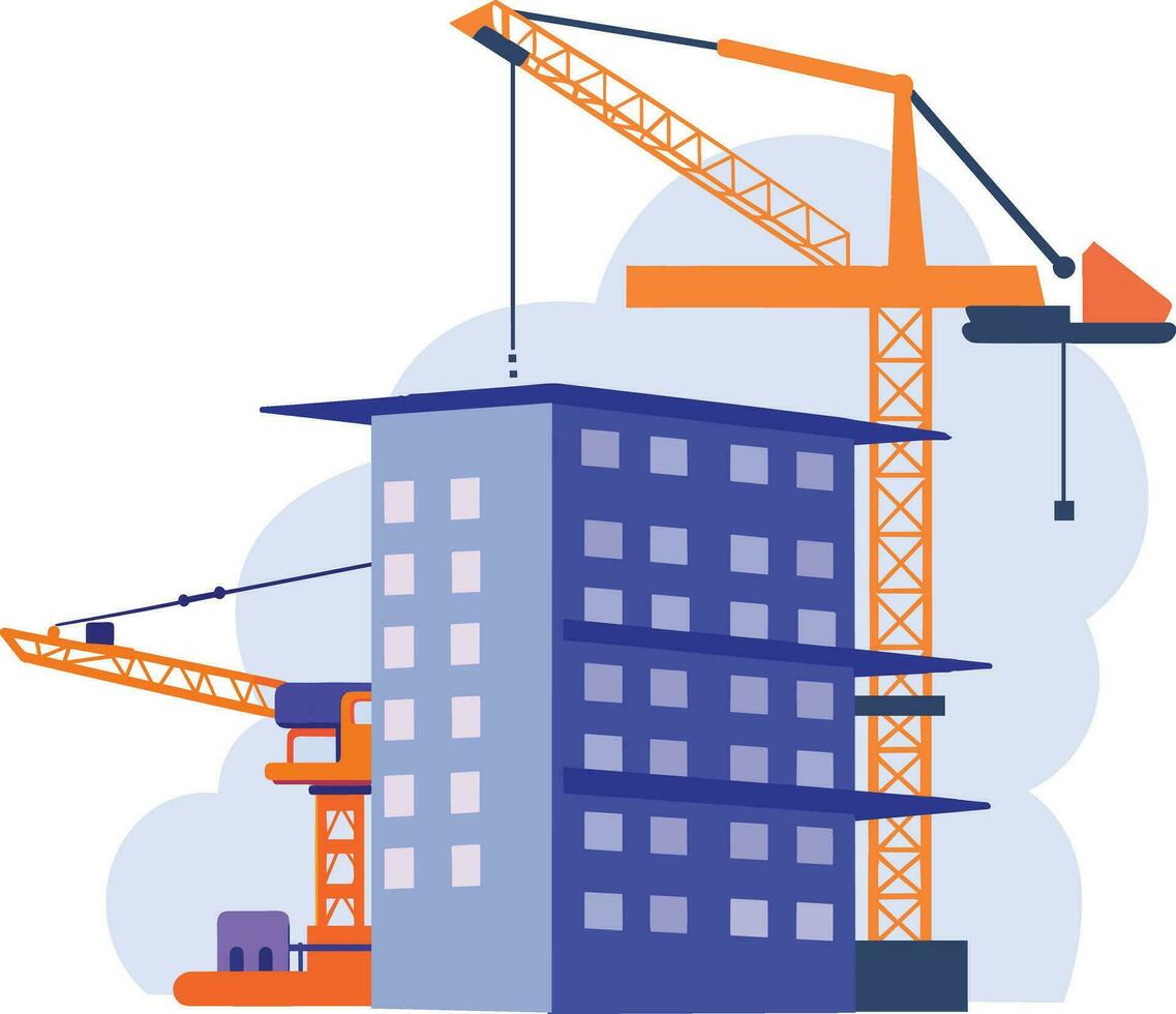 Hand Drawn Building with crane under construction in flat style vector