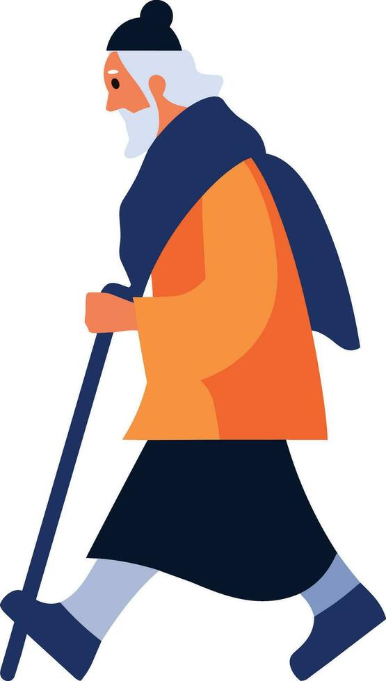 Hand Drawn Elderly characters walk with canes in flat style vector