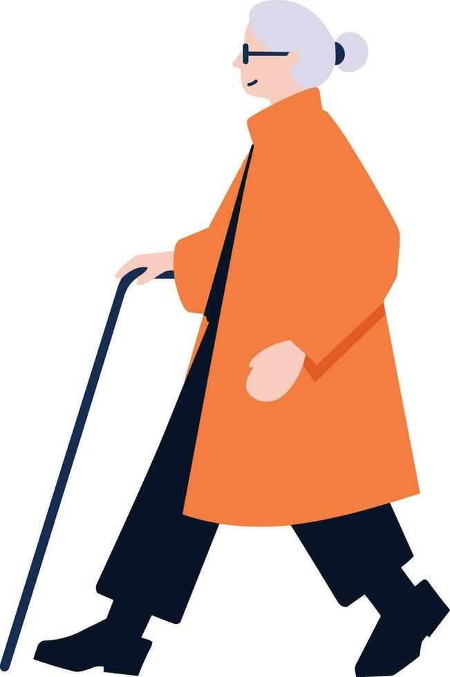 Hand Drawn Elderly characters walk with canes in flat style vector