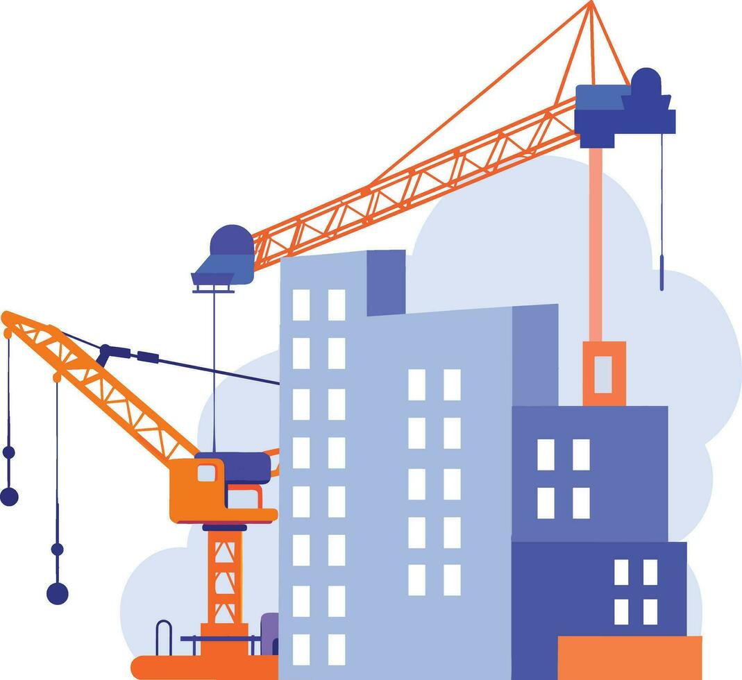 Hand Drawn Building with crane under construction in flat style vector