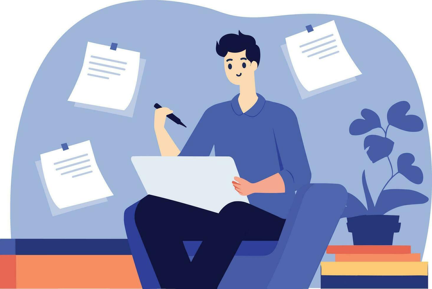Hand Drawn male reporter character in flat style vector
