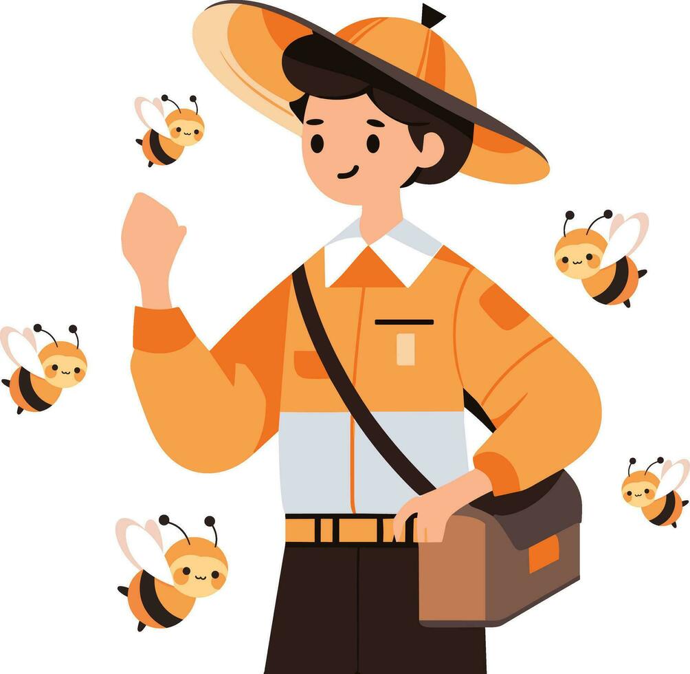 Hand Drawn Beekeeper or farmer character in flat style vector