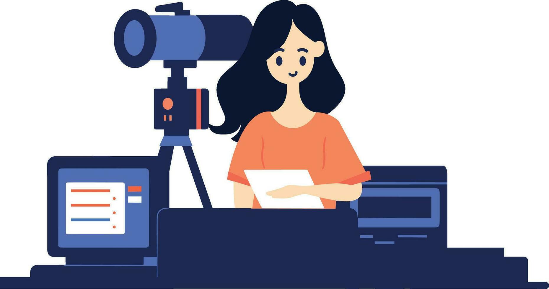 Hand Drawn female reporter character in flat style vector