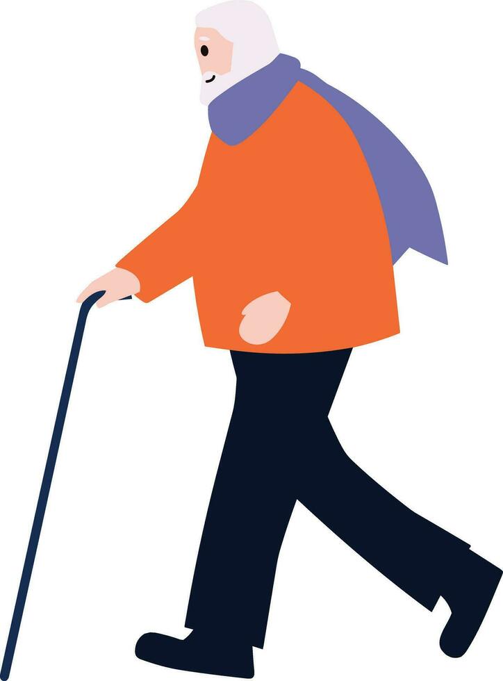 Hand Drawn Elderly characters walk with canes in flat style vector