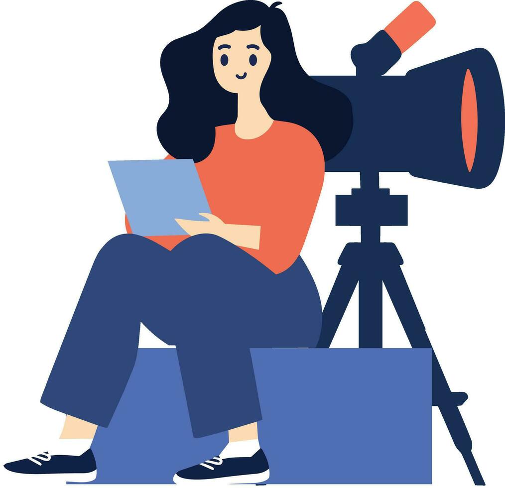 Hand Drawn female reporter character in flat style vector