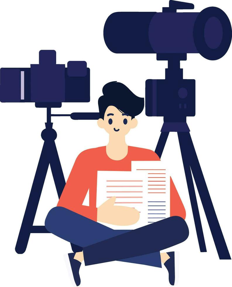 Hand Drawn male reporter character in flat style vector