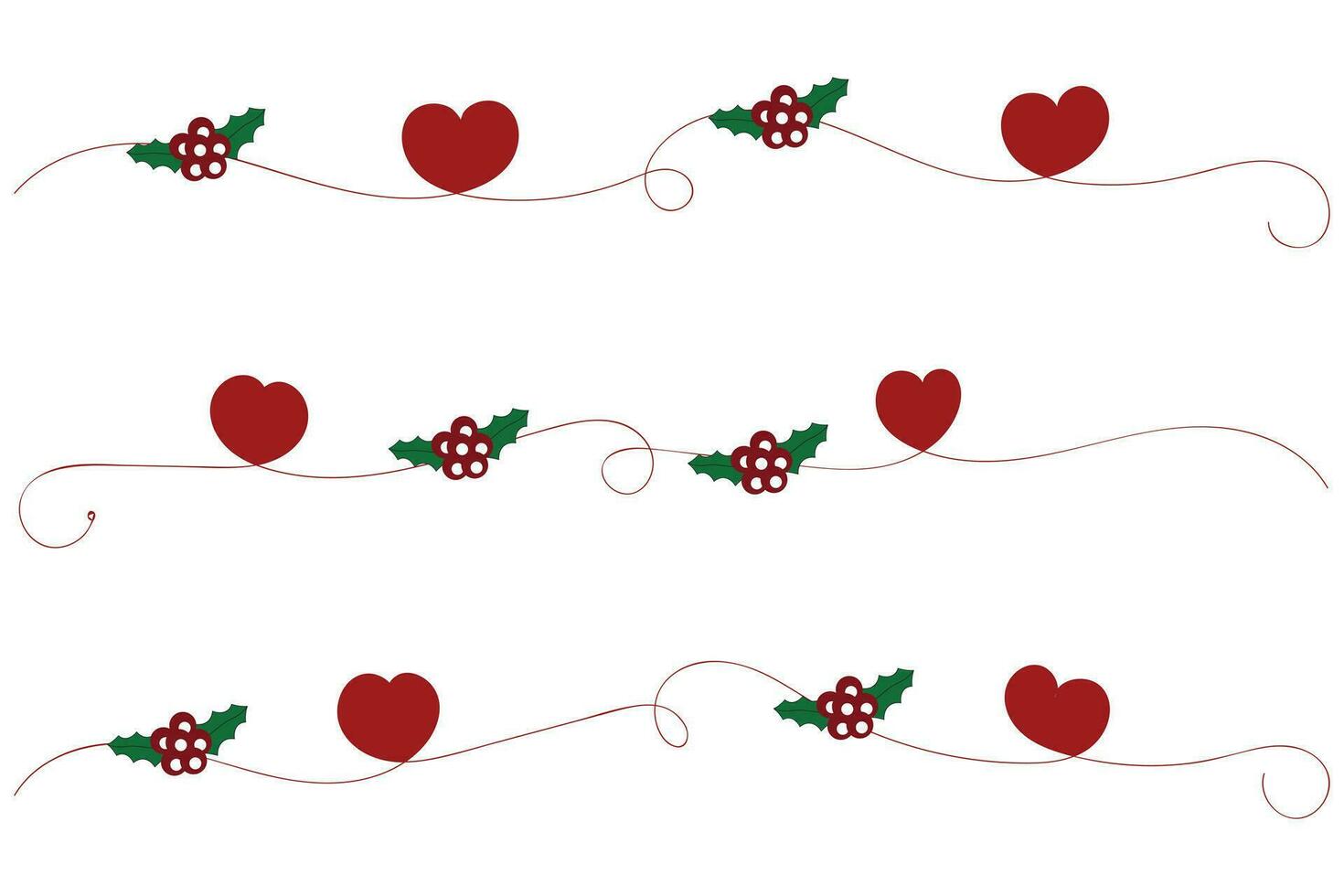 Hand drawn Thin lines doodle heart Merry Christmas red holly ornaments, Christmas Red hearts together Calligraphy Scroll holiday decorative elements for Wedding greeting cards invitation card vector