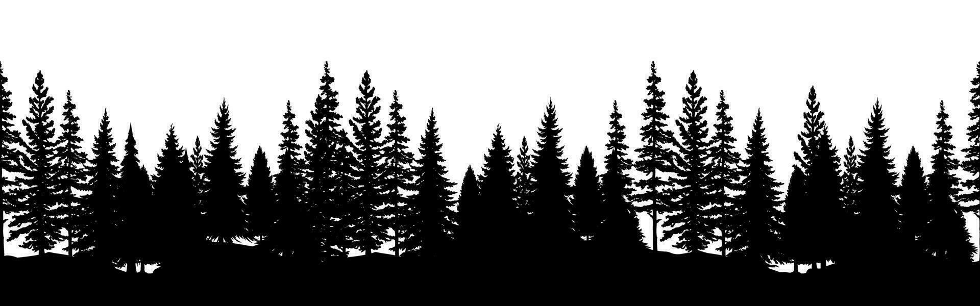Evergreen trees forest silhouette. Seamless border. vector illustration