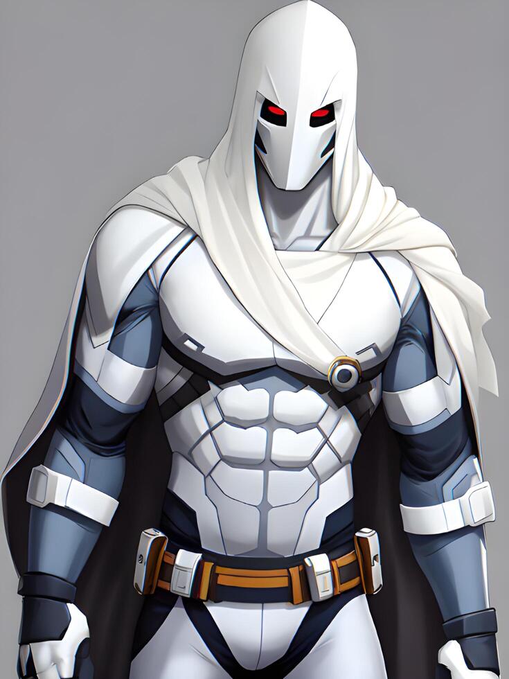 a strong muscular man in white warrior suit photo