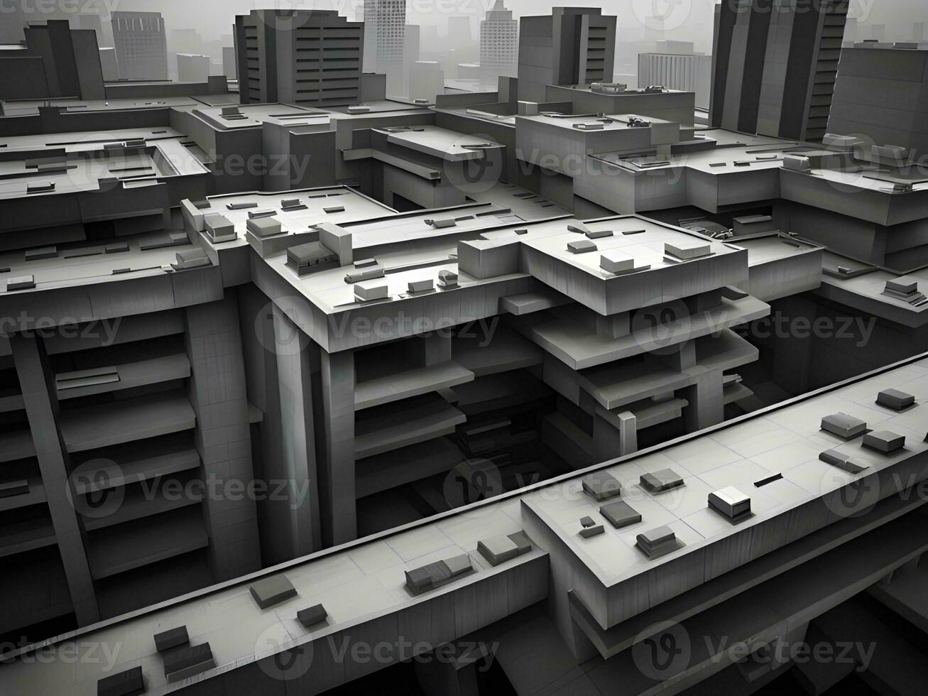 3d rendering of a pollution city in black and white photo