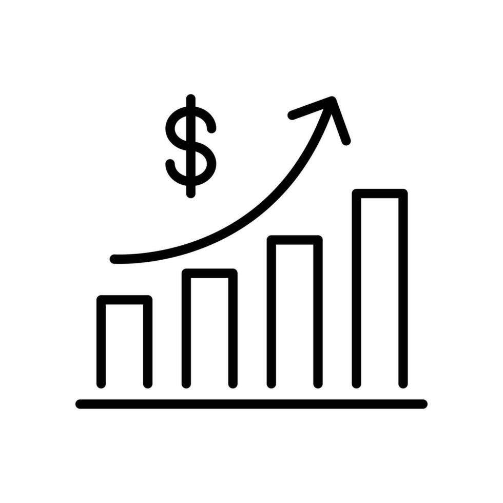 increase money growth icon. Progress Marketing. Profit earning analysis. Salary report. thin line simple pictogram, stroke style. Vector illustration. Design on white background. EPS10