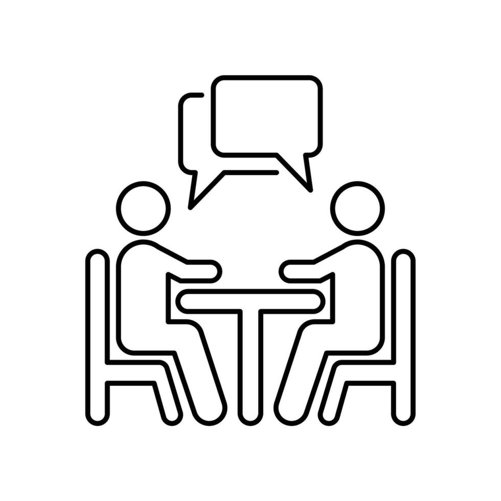 People sitting around at the table talking icon. men discussing and has communication. Conference teamwork and partnership. Line, stroke, trendy Vector illustration. Design on white background. EPS10