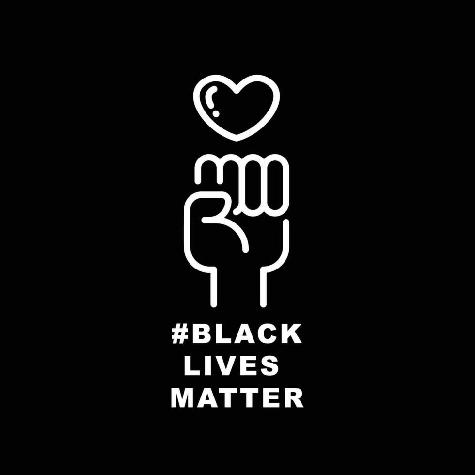 Hand symbol for black lives matter protest in USA to stop violence to black people in U.S. America. Fight for human right. line, pictogram,stroke Vector illustration. Design on black background. EPS10