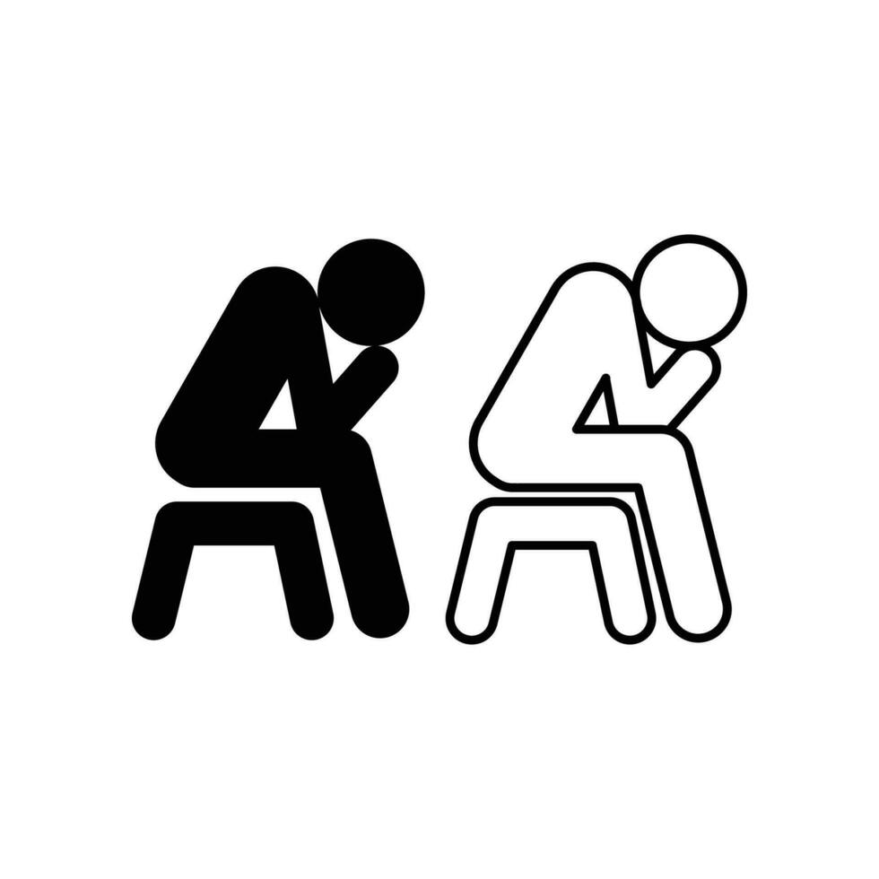 Depression icon symbol, line, solid. gentleman feeling unhappy, sad, upset and lonely sit on chair. Man still Tired and hopeless expression. Vector illustration. Design on white background. EPS10