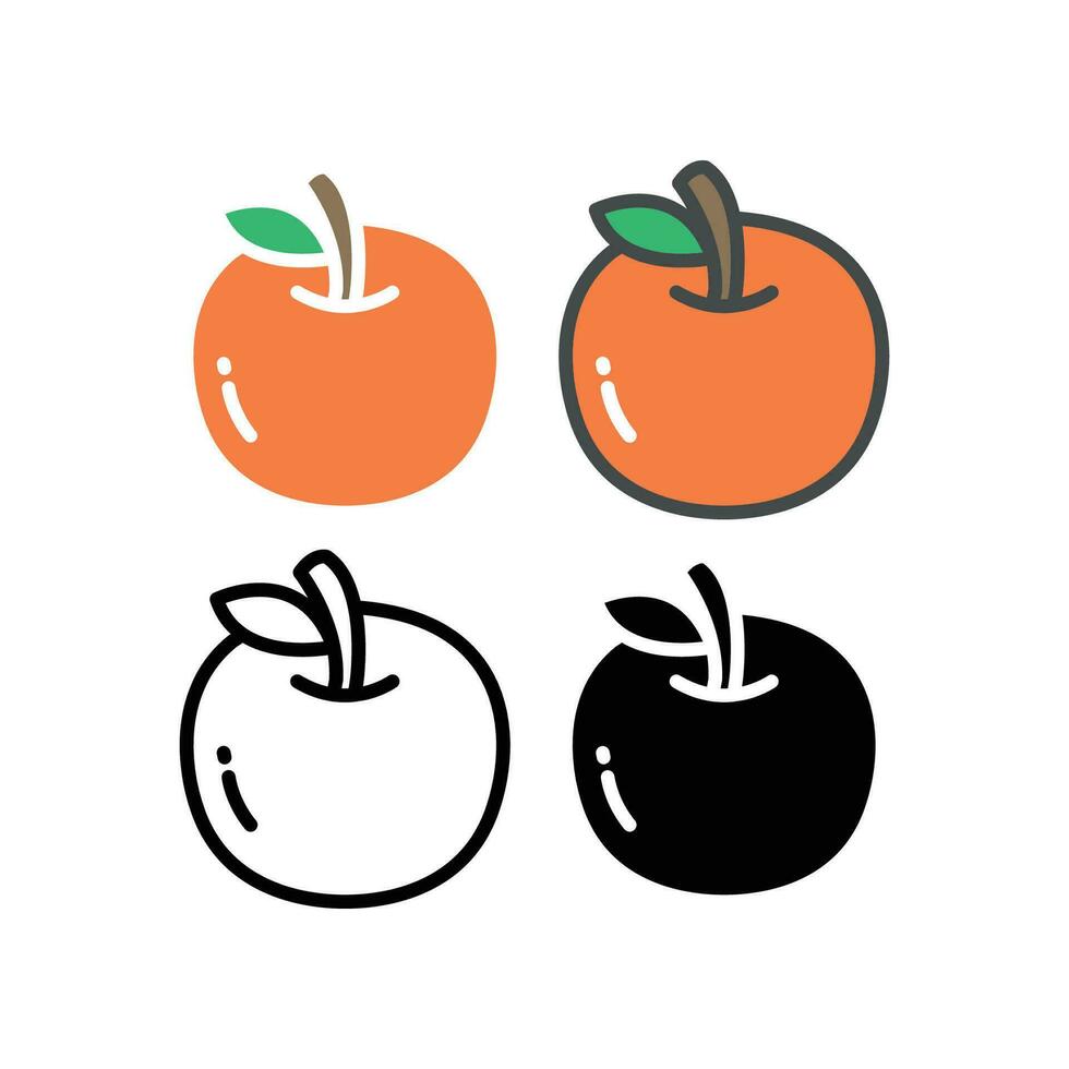 Ripe and fresh orange or citrus fruit silhouette flat line color for food apps and website. Round Organic Fruit, vegan, vegetarian icon. Vector illustration. Design on white background. EPS10