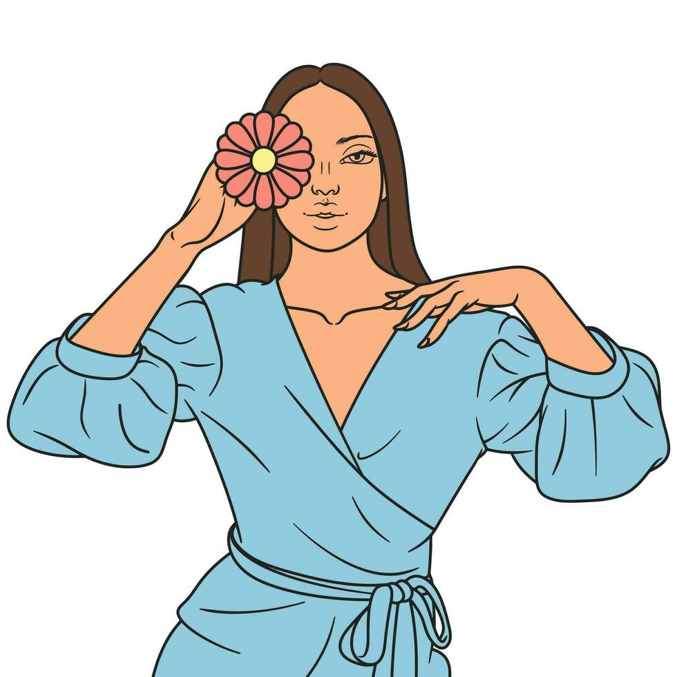 Free vector illustration of a beautiful woman with flowers