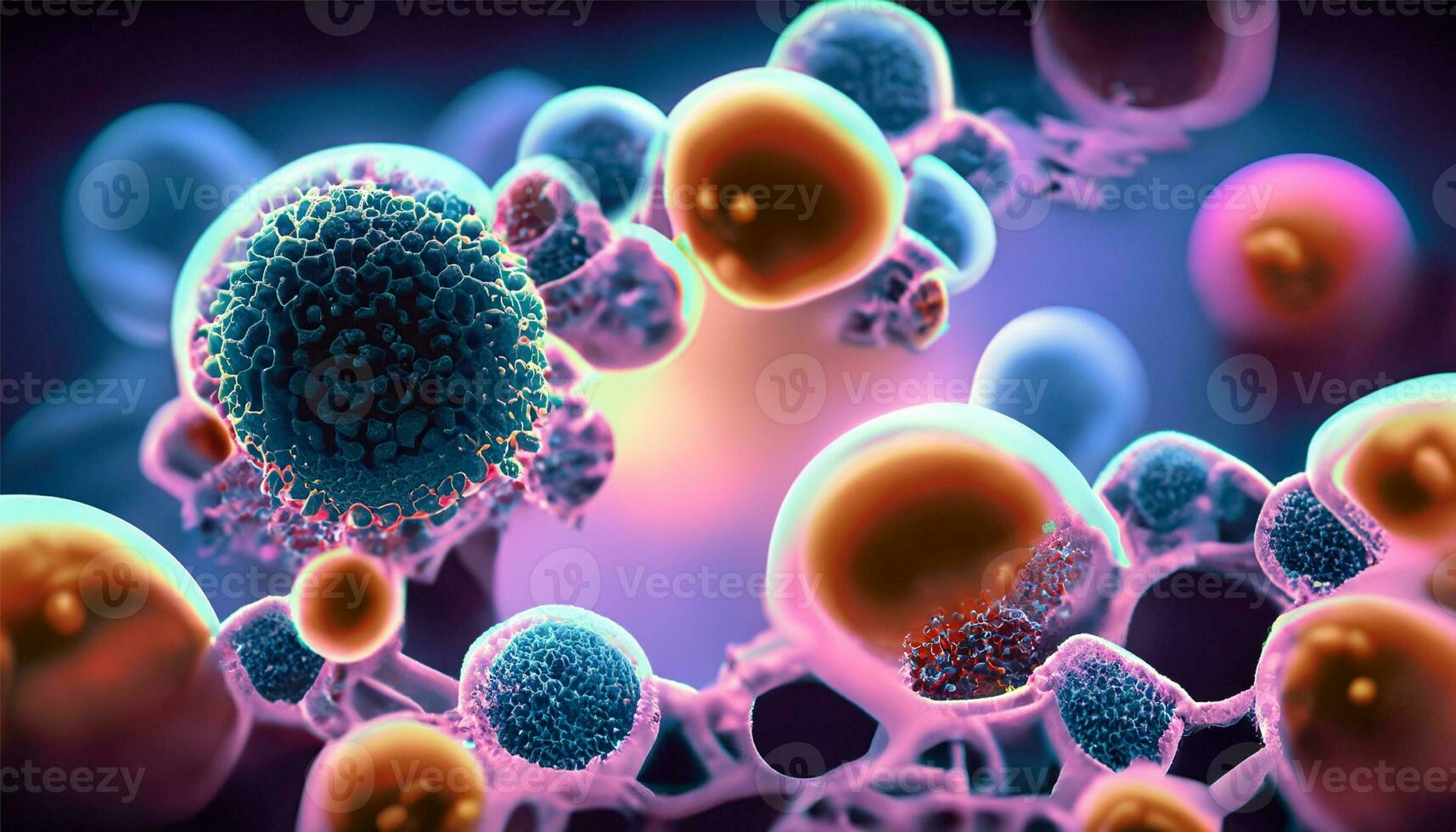 Magnified molecular structure of bacteria causing disease on glowing background photo
