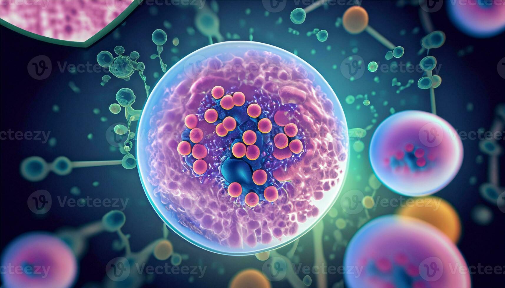 Magnified molecular structure of bacteria causing disease on glowing background photo