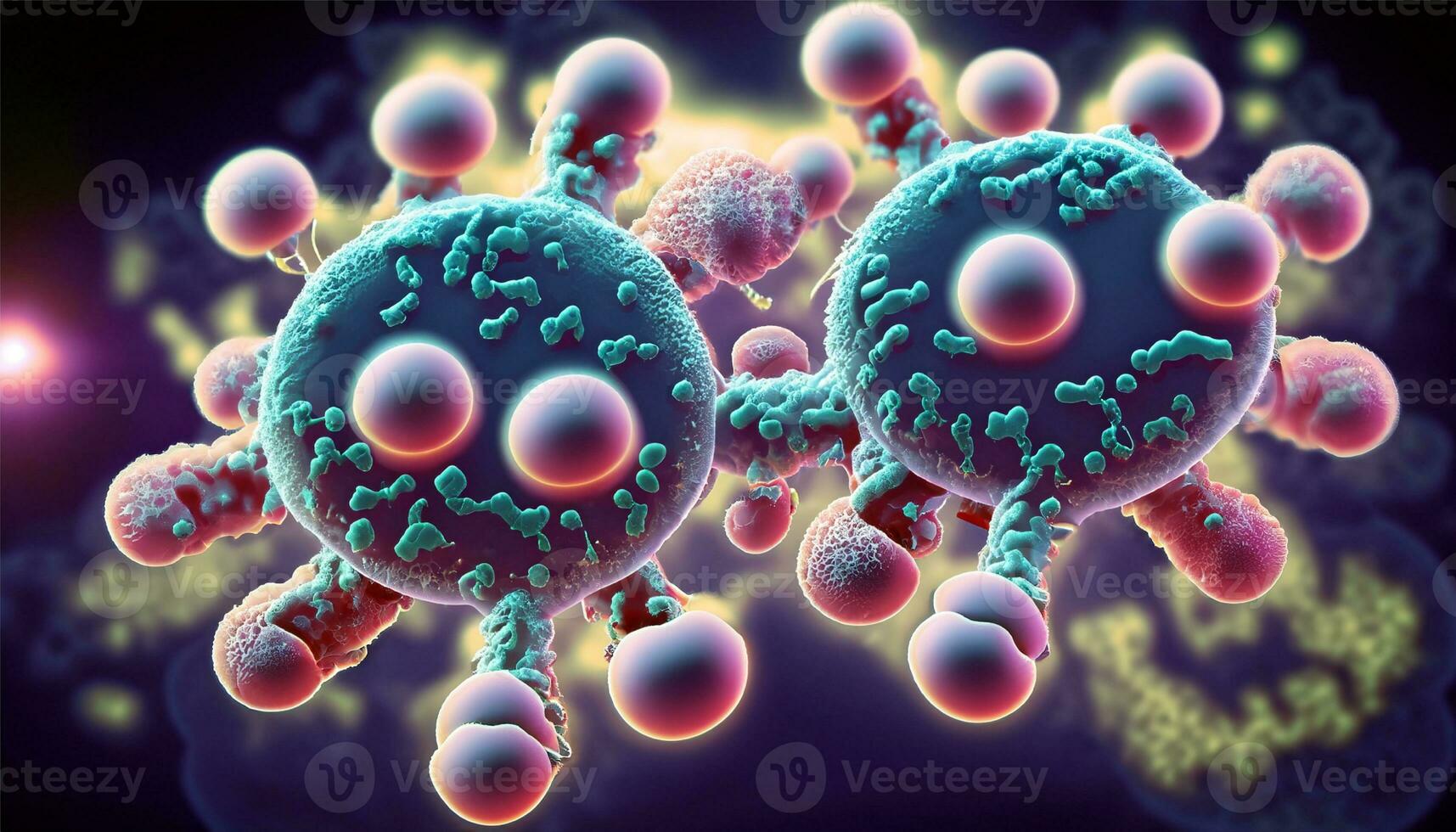 Magnified molecular structure of bacteria causing disease on glowing background photo