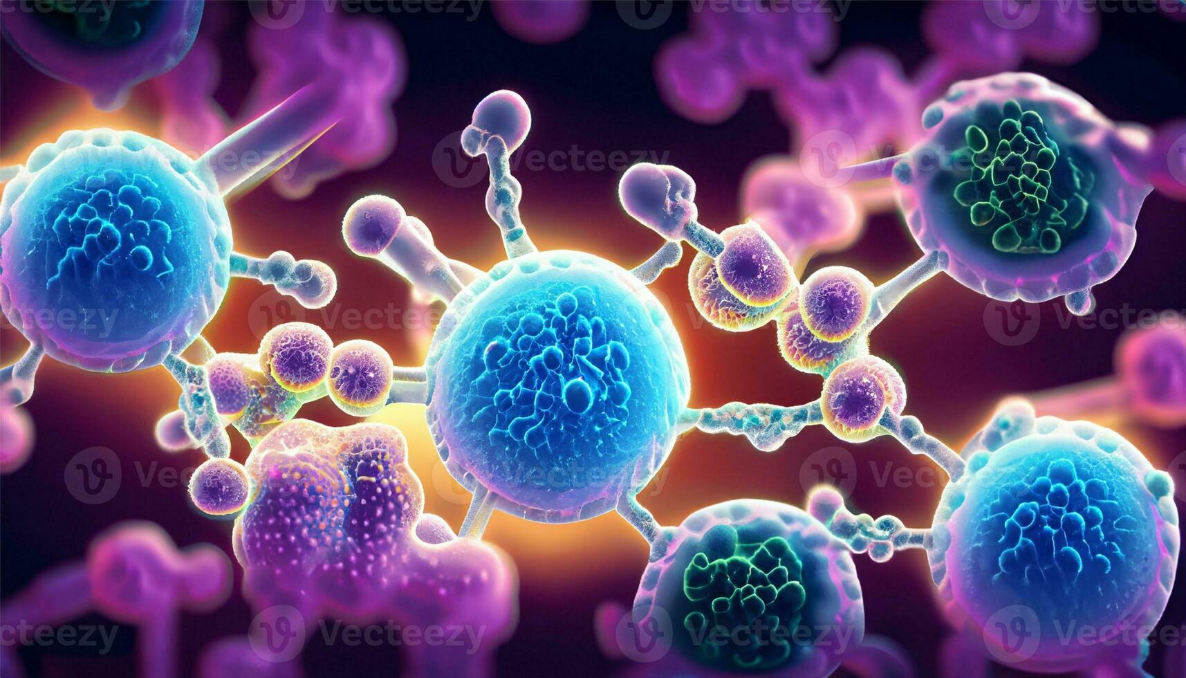 Magnified molecular structure of bacteria causing disease on glowing background photo