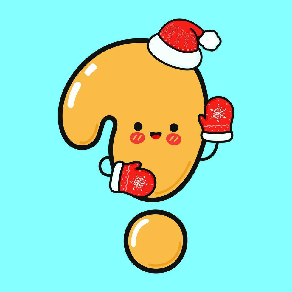 Smiling happy Question mark and christmas. Vector flat cartoon character illustration icon design. Isolated on blue background