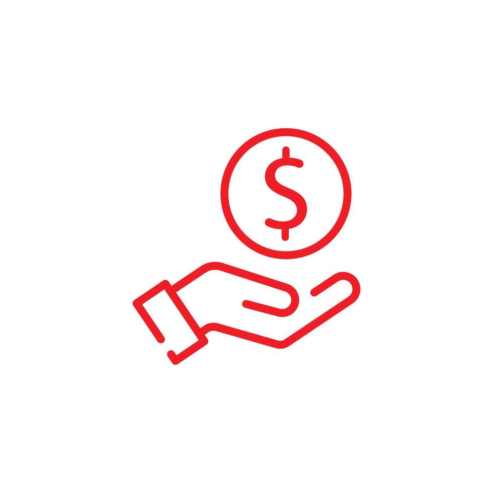 eps10 vector red save money icon, salary money, invest finance, hand holding dollar, line art symbols isolated on white background.