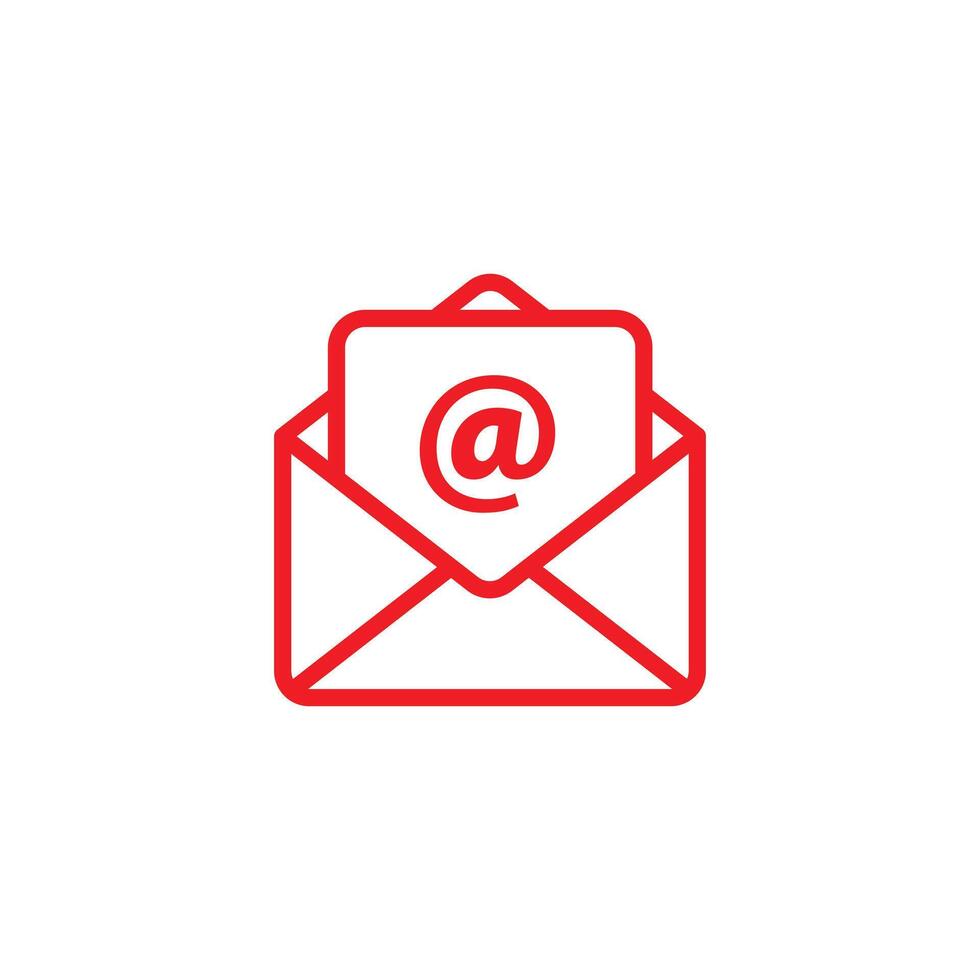 eps10 Outline email vector icon isolated on white background. Open envelope pictogram in red color. Line art mail symbol.