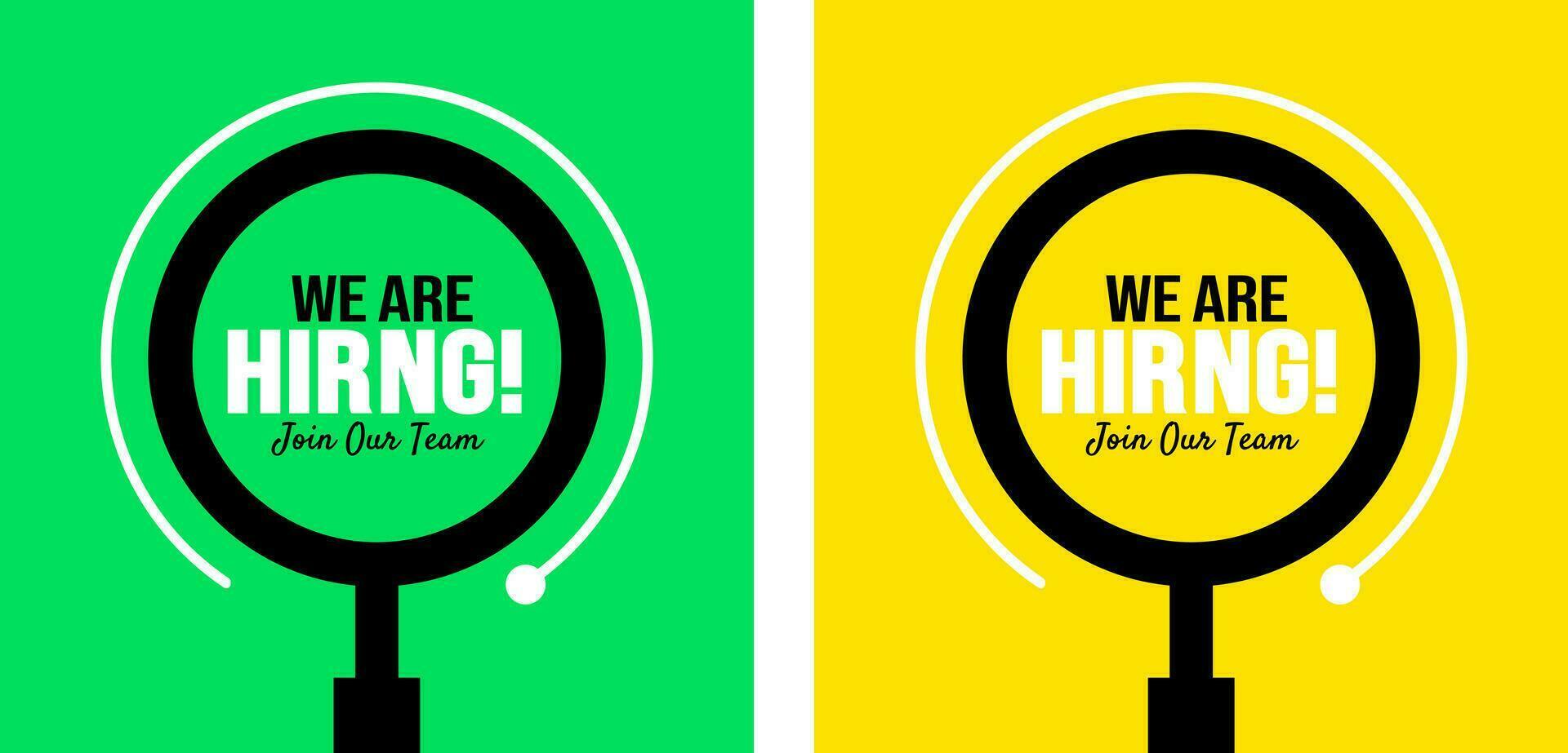 We are hiring job vacancy social media post banner design template set. business concept of search and recruitment. join our team announcement lettering in speech. Vector Illustration.