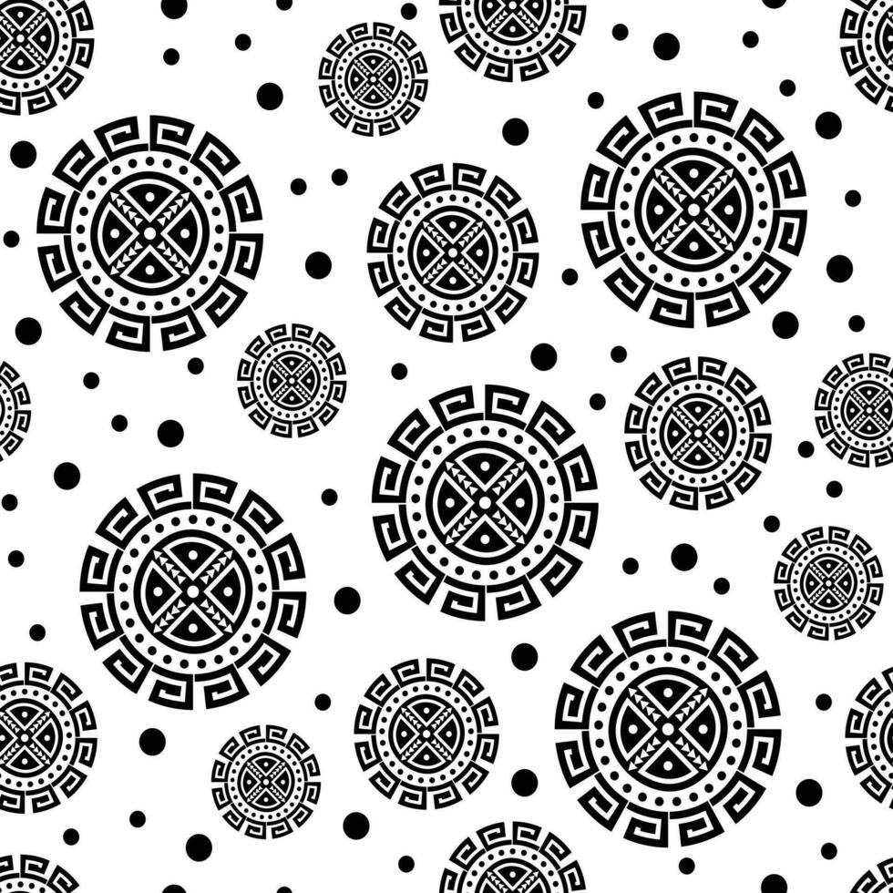 Seamless native doodle pattern. Aztec tribal background. Polka dot style. Design for textile template. Black and white. vector