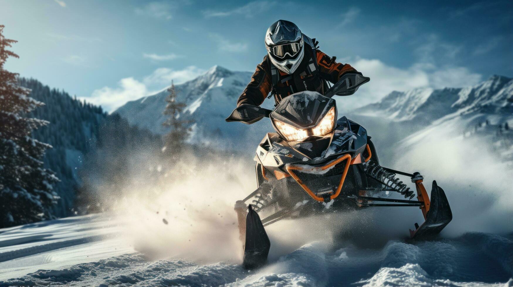 Snowmobiling. Adventurous rides through snowy terrain photo