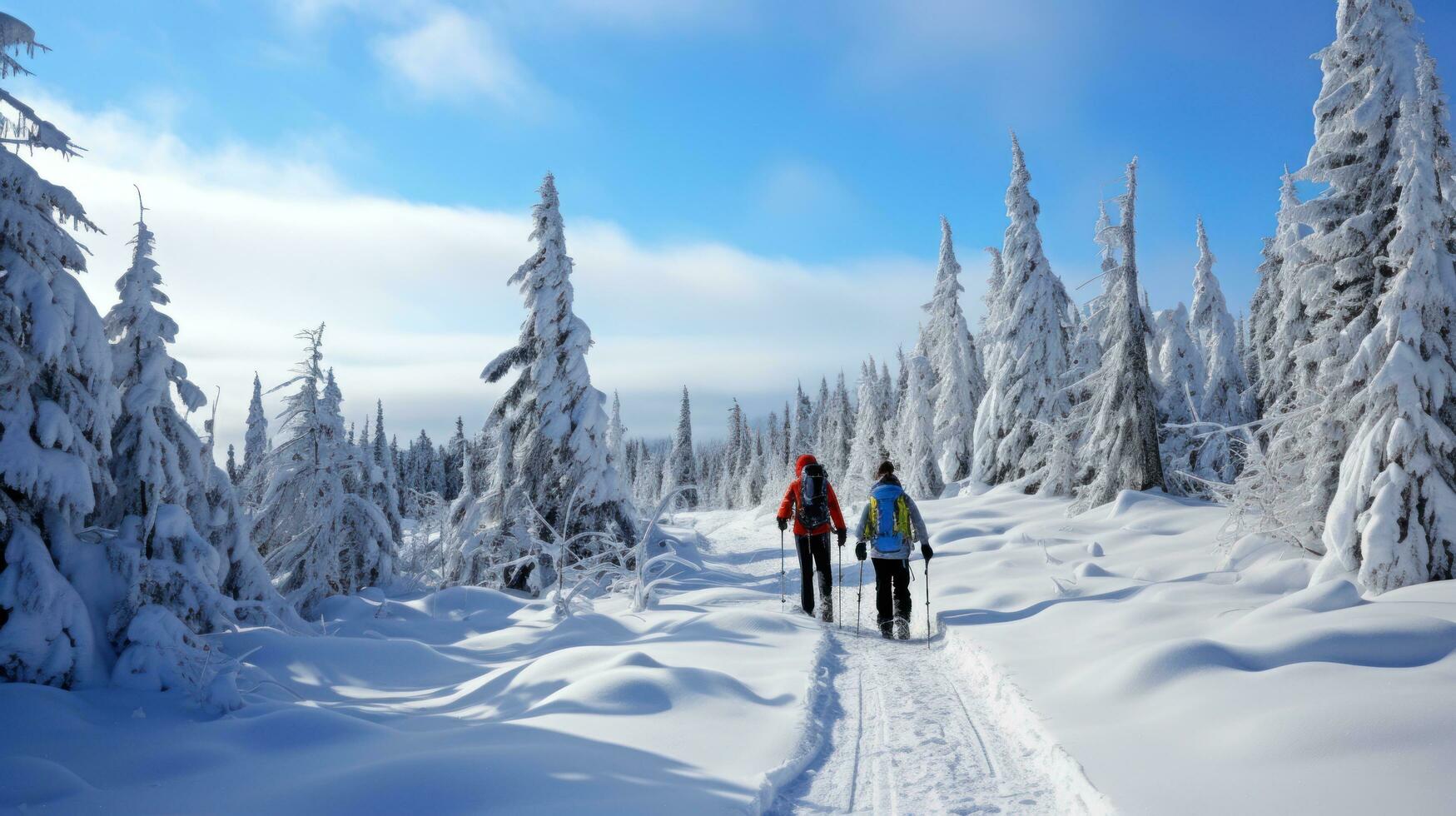 Snowshoeing. Peaceful walks through snow-covered landscapes photo