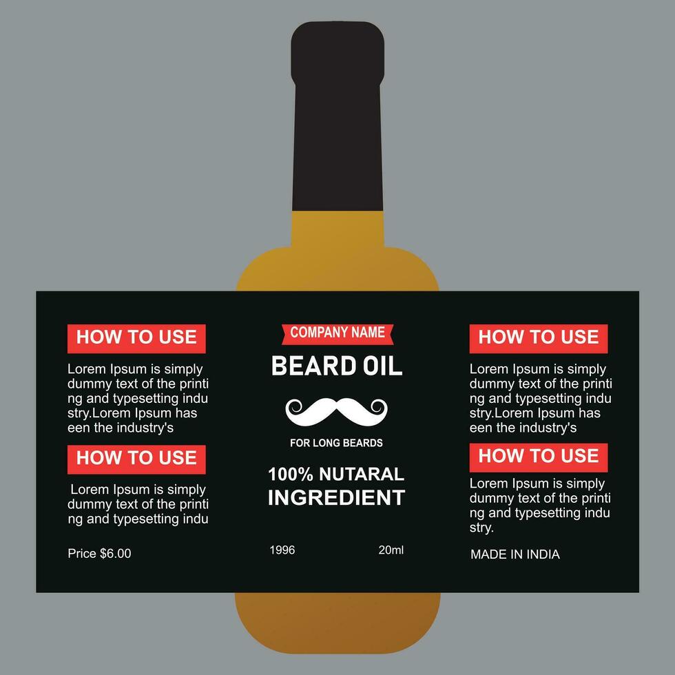 Masculine Beard Oil Label Design vector