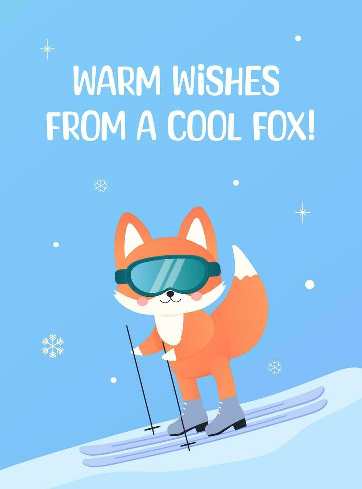 winter card, greeting, new year and christmas. with a cute fox. vector