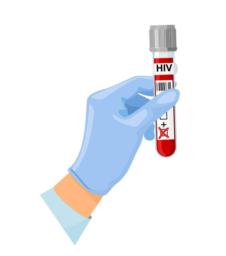 mano con un prueba tubo de sangre prueba para SIDA, VIH. mundo SIDA día 1 diciembre, sangre prueba. vector
