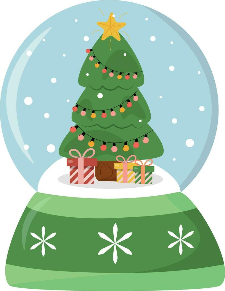 christmas tree in a snow globe vector