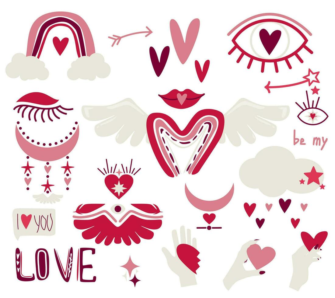 Set of elements in boho style for valentine's day. vector