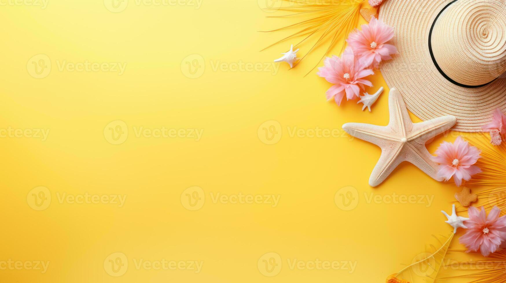 Yellow colored summer vacation, travel and summer holiday background AI Generated photo