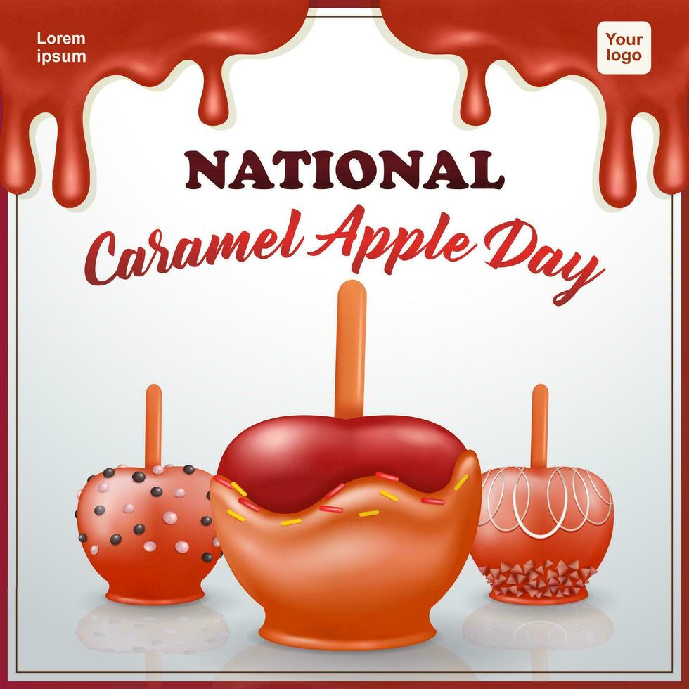 nacional caramelo manzana día, 3d vector estilo de dibujos animados caramelo manzanas, Perfecto para eventos y culinario delicias