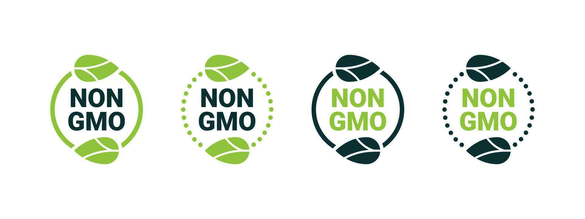 Non GMO labels set. Non GMO emblems. Natural and organic products. Vector scalable graphics