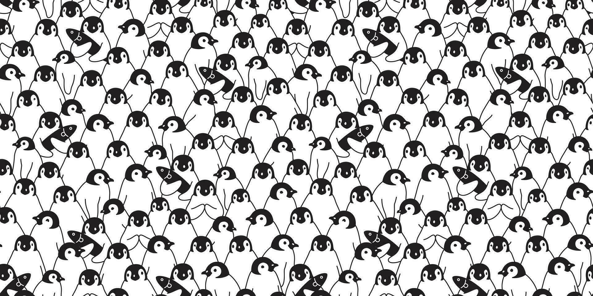 penguin Seamless pattern vector bird cartoon polar bear scarf isolated repeat wallpaper tile background illustration doodle design white
