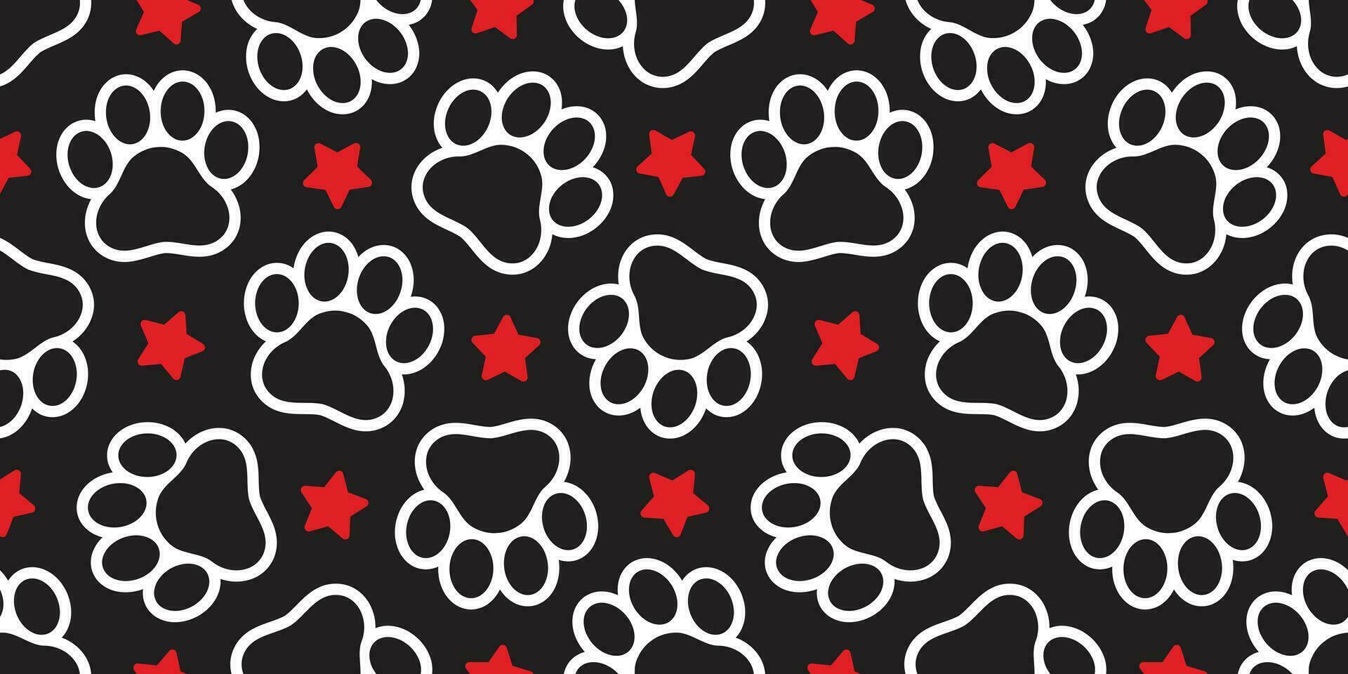 Dog Paw seamless pattern vector star footprint pet cat scarf isolated repeat wallpaper cartoon tile background design black