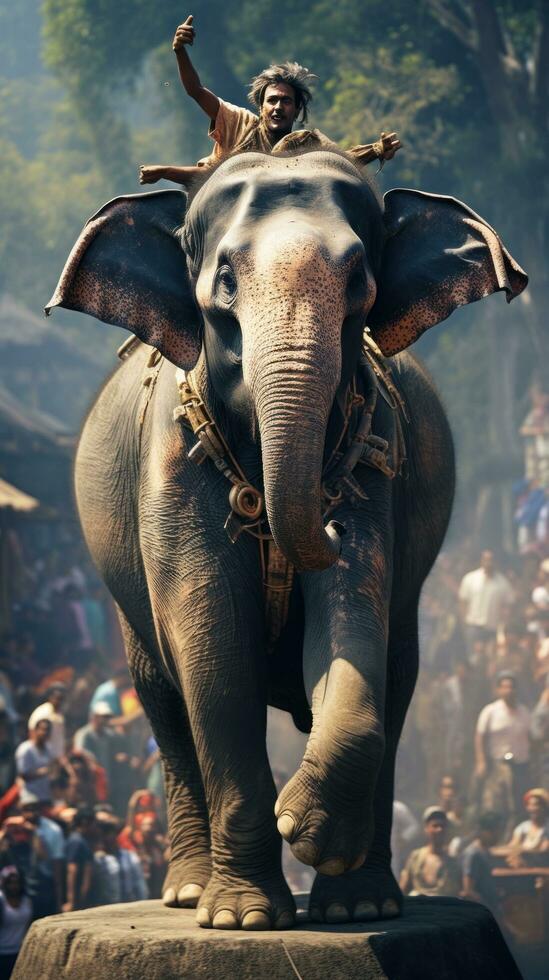 elefante. majestuoso animal ejecutando impresionante acrobacias foto