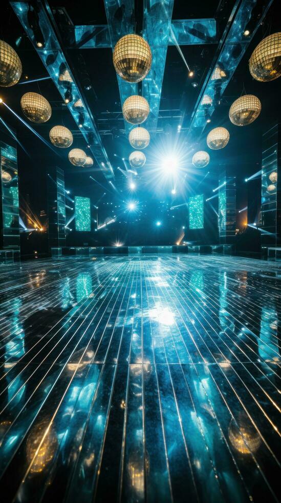 Dance floor shines with disco ball photo