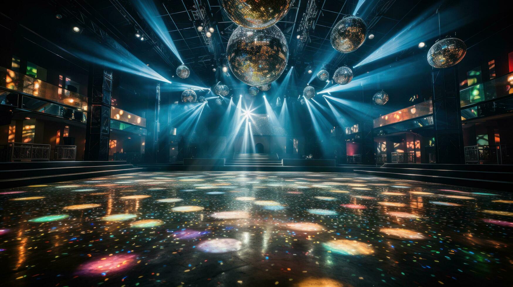 Dance floor shines with disco ball photo