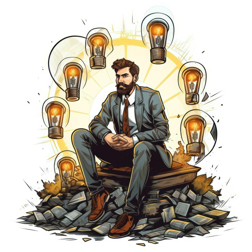 Entrepreneur with lightbulb and money symbols photo